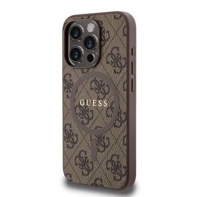 Apple iPhone 15 Pro Case Guess Original Licensed Magsafe Charging Featured 4G Patterned Text Logo Cover - 10