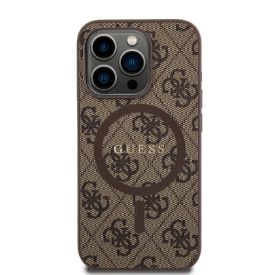 Apple iPhone 15 Pro Case Guess Original Licensed Magsafe Charging Featured 4G Patterned Text Logo Cover - 16