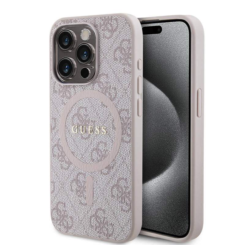 Apple iPhone 15 Pro Case Guess Original Licensed Magsafe Charging Featured 4G Patterned Text Logo Cover - 17