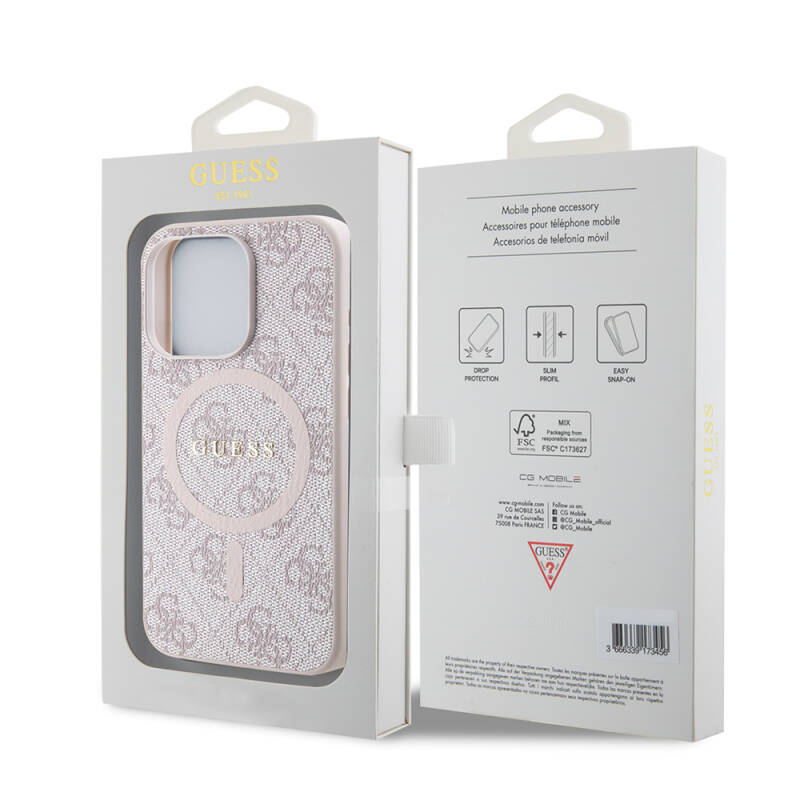 Apple iPhone 15 Pro Case Guess Original Licensed Magsafe Charging Featured 4G Patterned Text Logo Cover - 23