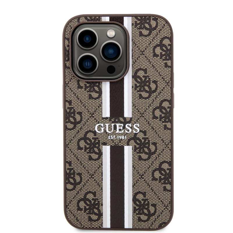 Apple iPhone 15 Pro Case Guess Original Licensed Magsafe Charging Featured 4G Strip Design Printed Cover - 6