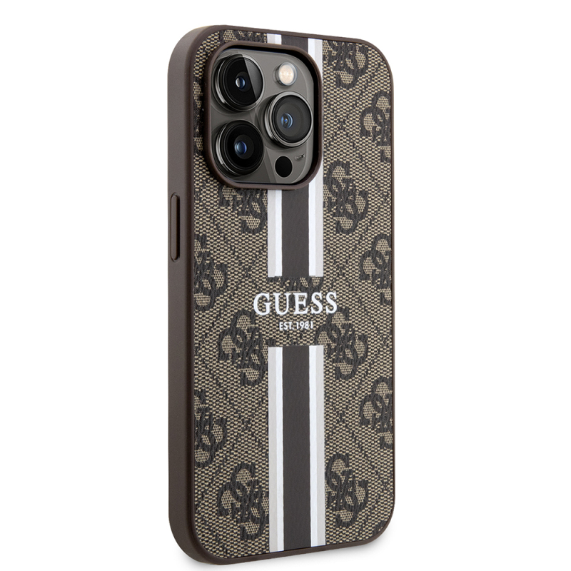 Apple iPhone 15 Pro Case Guess Original Licensed Magsafe Charging Featured 4G Strip Design Printed Cover - 7