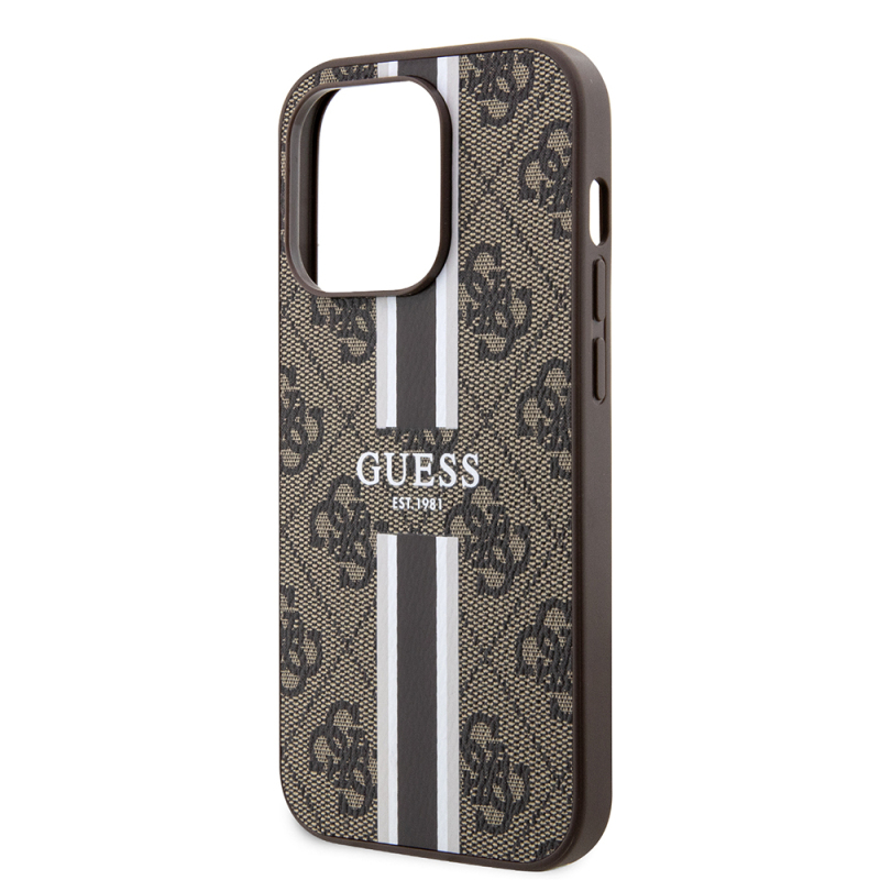 Apple iPhone 15 Pro Case Guess Original Licensed Magsafe Charging Featured 4G Strip Design Printed Cover - 9