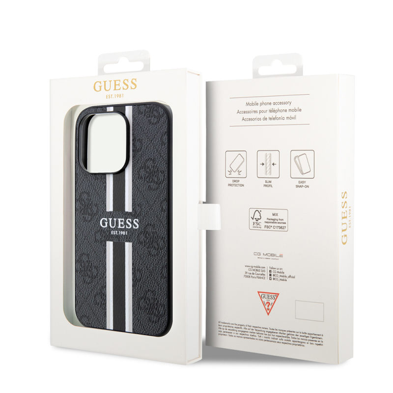 Apple iPhone 15 Pro Case Guess Original Licensed Magsafe Charging Featured 4G Strip Design Printed Cover - 25