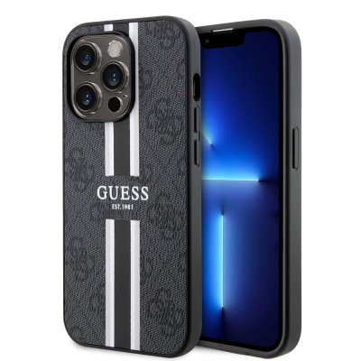 Apple iPhone 15 Pro Case Guess Original Licensed Magsafe Charging Featured 4G Strip Design Printed Cover - 3