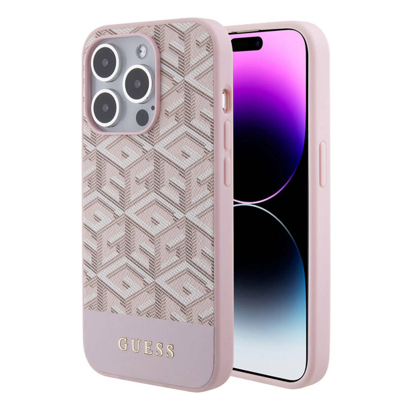 Apple iPhone 15 Pro Case Guess Original Licensed Magsafe Charging Featured GCube Patterned Cover with Text Logo - 1