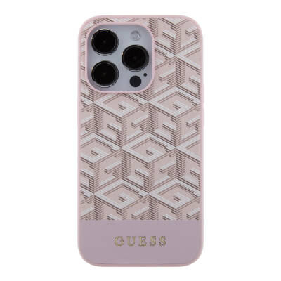 Apple iPhone 15 Pro Case Guess Original Licensed Magsafe Charging Featured GCube Patterned Cover with Text Logo - 3