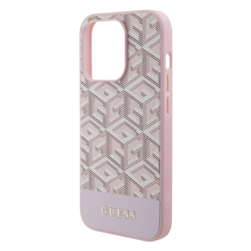 Apple iPhone 15 Pro Case Guess Original Licensed Magsafe Charging Featured GCube Patterned Cover with Text Logo - 5