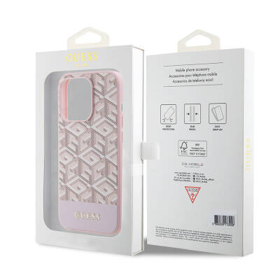 Apple iPhone 15 Pro Case Guess Original Licensed Magsafe Charging Featured GCube Patterned Cover with Text Logo - 7