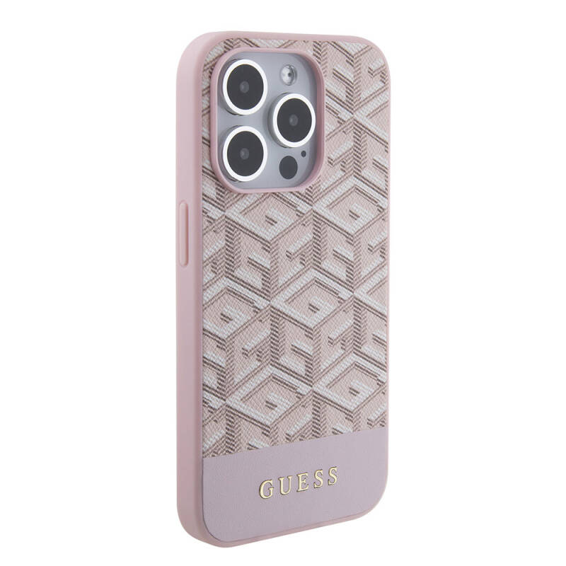 Apple iPhone 15 Pro Case Guess Original Licensed Magsafe Charging Featured GCube Patterned Cover with Text Logo - 8