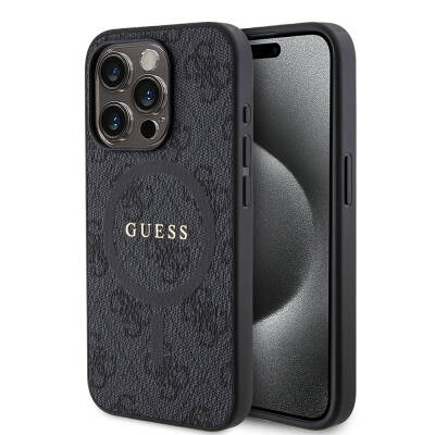 Apple iPhone 15 Pro Case Guess Original Licensed Magsafe Charging Featured PU Ring 4G Patterned Text Logo Cover - 2