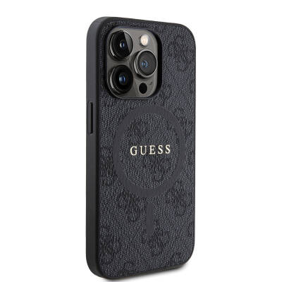 Apple iPhone 15 Pro Case Guess Original Licensed Magsafe Charging Featured PU Ring 4G Patterned Text Logo Cover - 4