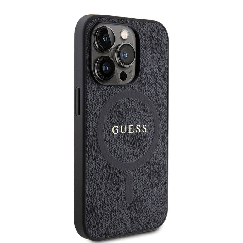 Apple iPhone 15 Pro Case Guess Original Licensed Magsafe Charging Featured PU Ring 4G Patterned Text Logo Cover - 4