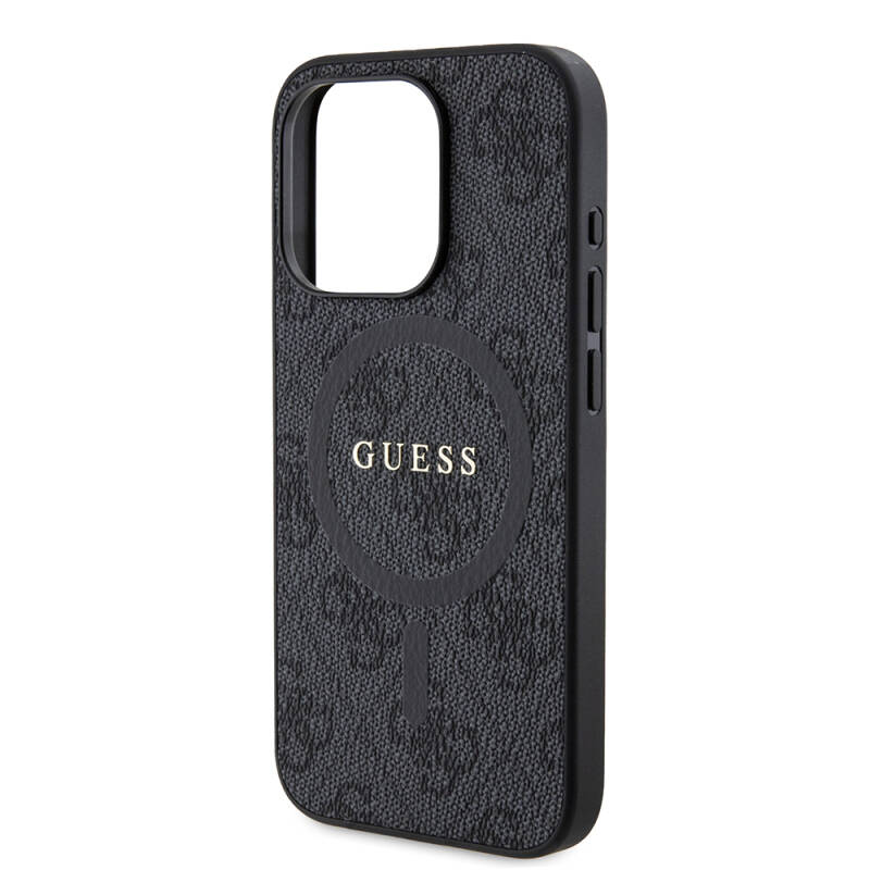 Apple iPhone 15 Pro Case Guess Original Licensed Magsafe Charging Featured PU Ring 4G Patterned Text Logo Cover - 6