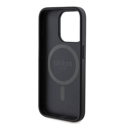 Apple iPhone 15 Pro Case Guess Original Licensed Magsafe Charging Featured PU Ring 4G Patterned Text Logo Cover - 7