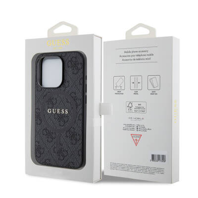 Apple iPhone 15 Pro Case Guess Original Licensed Magsafe Charging Featured PU Ring 4G Patterned Text Logo Cover - 8
