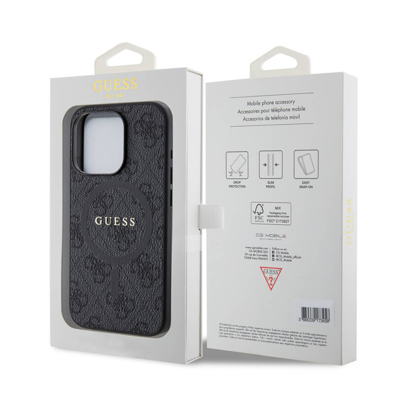 Apple iPhone 15 Pro Case Guess Original Licensed Magsafe Charging Featured PU Ring 4G Patterned Text Logo Cover - 8