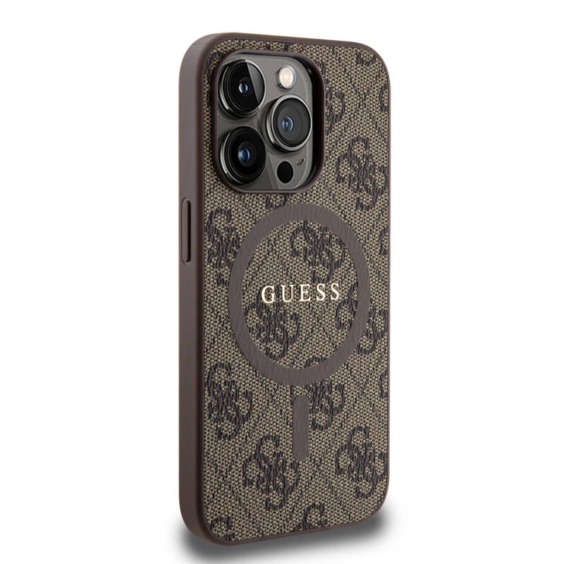 Apple iPhone 15 Pro Case Guess Original Licensed Magsafe Charging Featured PU Ring 4G Patterned Text Logo Cover - 11