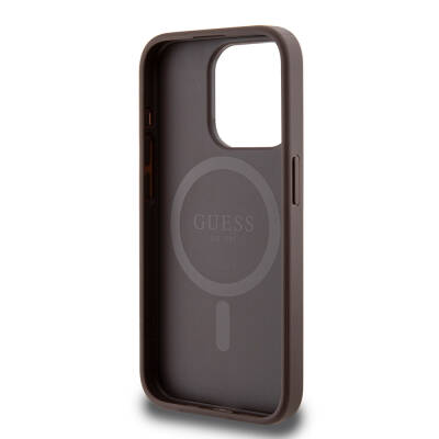 Apple iPhone 15 Pro Case Guess Original Licensed Magsafe Charging Featured PU Ring 4G Patterned Text Logo Cover - 14