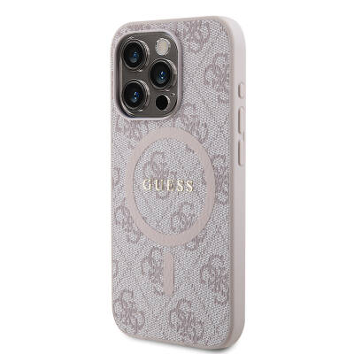 Apple iPhone 15 Pro Case Guess Original Licensed Magsafe Charging Featured PU Ring 4G Patterned Text Logo Cover - 18
