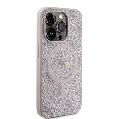 Apple iPhone 15 Pro Case Guess Original Licensed Magsafe Charging Featured PU Ring 4G Patterned Text Logo Cover - 19