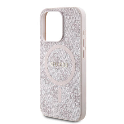 Apple iPhone 15 Pro Case Guess Original Licensed Magsafe Charging Featured PU Ring 4G Patterned Text Logo Cover - 21