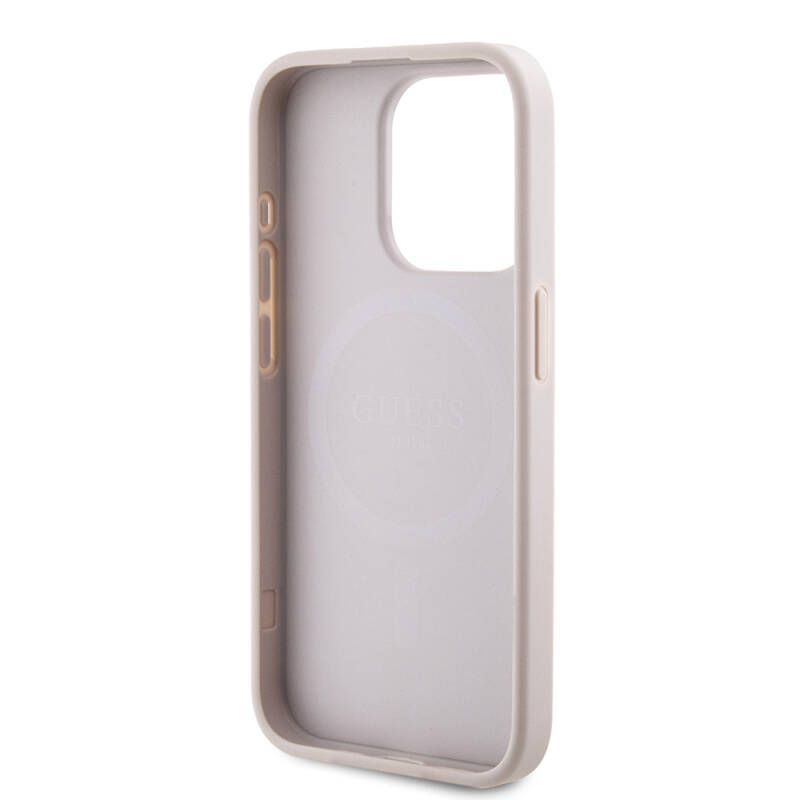 Apple iPhone 15 Pro Case Guess Original Licensed Magsafe Charging Featured PU Ring 4G Patterned Text Logo Cover - 22