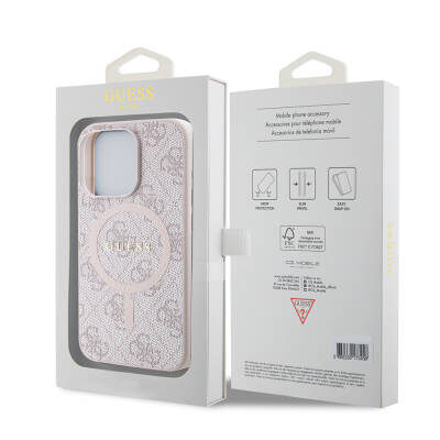 Apple iPhone 15 Pro Case Guess Original Licensed Magsafe Charging Featured PU Ring 4G Patterned Text Logo Cover - 23