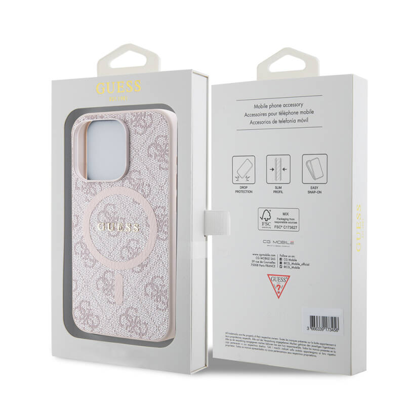 Apple iPhone 15 Pro Case Guess Original Licensed Magsafe Charging Featured PU Ring 4G Patterned Text Logo Cover - 23