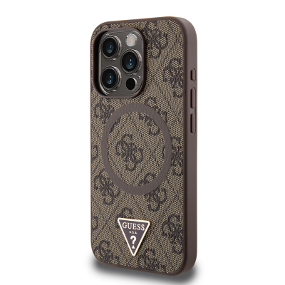 Apple iPhone 15 Pro Case Guess Original Licensed Magsafe Charging Featured PU Triangle Logo 4G Patterned Cover - 19