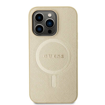 Apple iPhone 15 Pro Case Guess Original Licensed Magsafe Charging Featured Saffiano Cover with Text Logo - 3