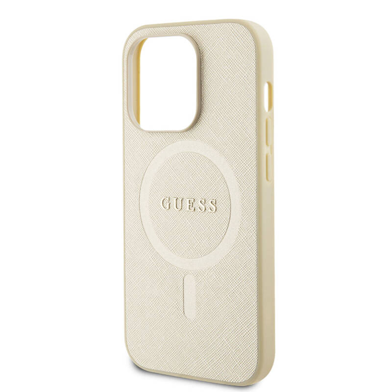 Apple iPhone 15 Pro Case Guess Original Licensed Magsafe Charging Featured Saffiano Cover with Text Logo - 5