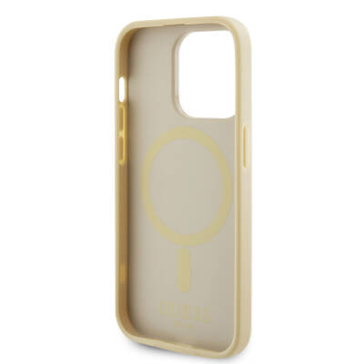 Apple iPhone 15 Pro Case Guess Original Licensed Magsafe Charging Featured Saffiano Cover with Text Logo - 6