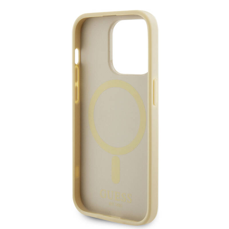 Apple iPhone 15 Pro Case Guess Original Licensed Magsafe Charging Featured Saffiano Cover with Text Logo - 6