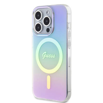 Apple iPhone 15 Pro Case Guess Original Licensed Magsafe Iridescent Cover with Charging Feature and Text Logo - 2