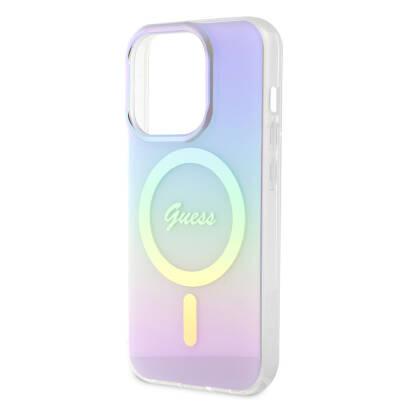 Apple iPhone 15 Pro Case Guess Original Licensed Magsafe Iridescent Cover with Charging Feature and Text Logo - 5