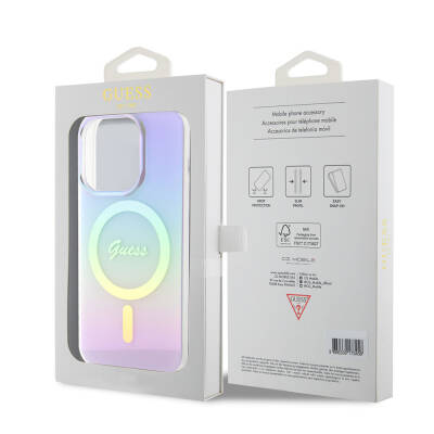 Apple iPhone 15 Pro Case Guess Original Licensed Magsafe Iridescent Cover with Charging Feature and Text Logo - 7