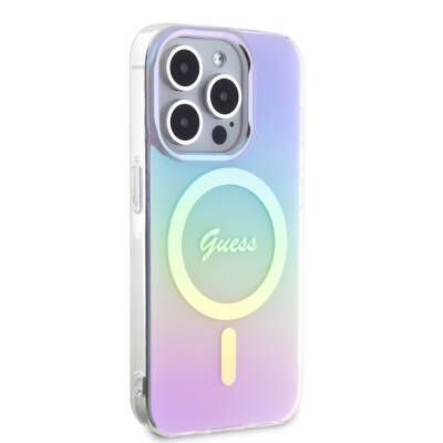 Apple iPhone 15 Pro Case Guess Original Licensed Magsafe Iridescent Cover with Charging Feature and Text Logo - 8