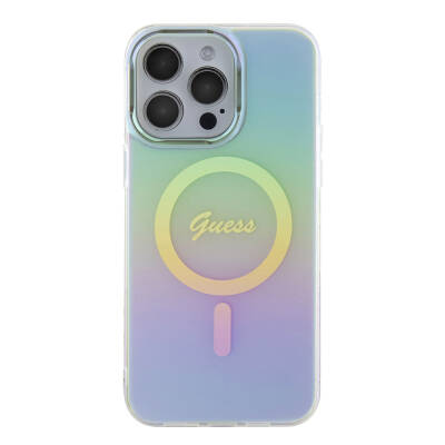 Apple iPhone 15 Pro Case Guess Original Licensed Magsafe Iridescent Cover with Charging Feature and Text Logo - 11