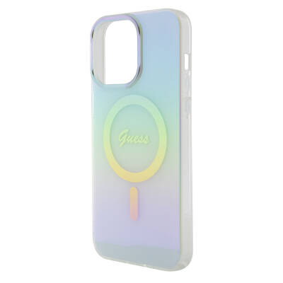 Apple iPhone 15 Pro Case Guess Original Licensed Magsafe Iridescent Cover with Charging Feature and Text Logo - 13