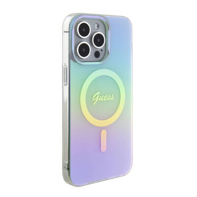 Apple iPhone 15 Pro Case Guess Original Licensed Magsafe Iridescent Cover with Charging Feature and Text Logo - 16