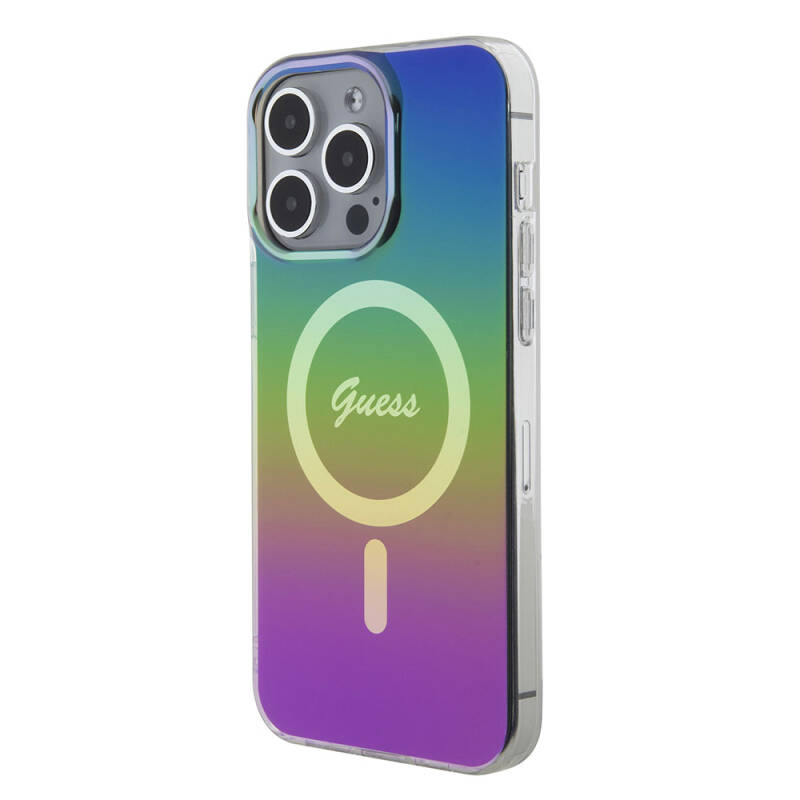 Apple iPhone 15 Pro Case Guess Original Licensed Magsafe Iridescent Cover with Charging Feature and Text Logo - 18