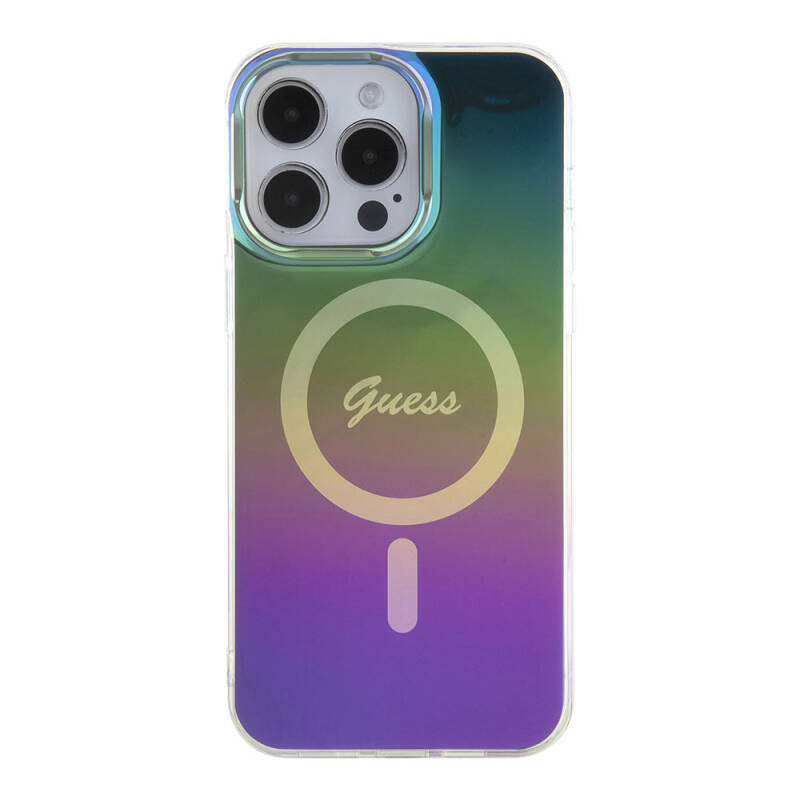 Apple iPhone 15 Pro Case Guess Original Licensed Magsafe Iridescent Cover with Charging Feature and Text Logo - 19