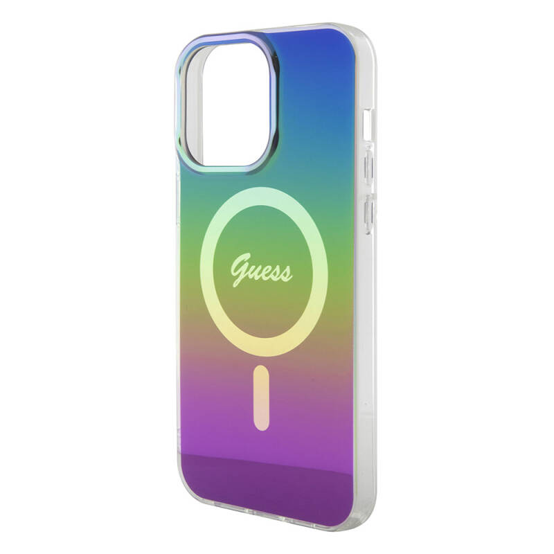 Apple iPhone 15 Pro Case Guess Original Licensed Magsafe Iridescent Cover with Charging Feature and Text Logo - 21