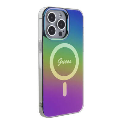 Apple iPhone 15 Pro Case Guess Original Licensed Magsafe Iridescent Cover with Charging Feature and Text Logo - 24