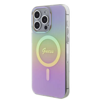 Apple iPhone 15 Pro Case Guess Original Licensed Magsafe Iridescent Cover with Charging Feature and Text Logo - 26