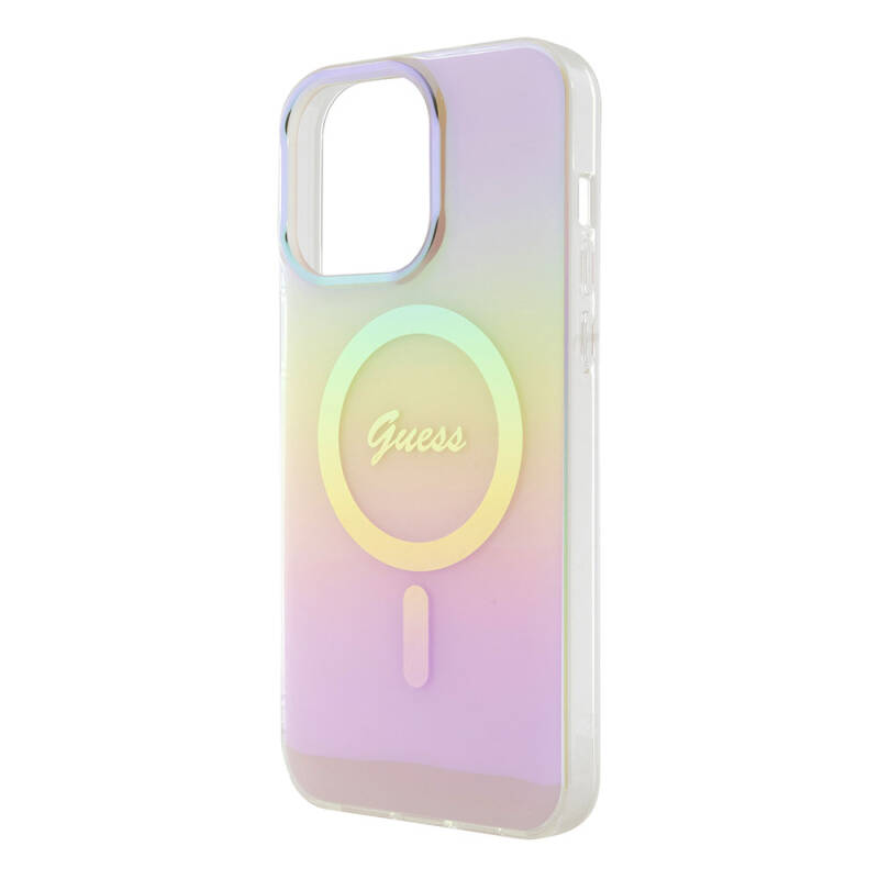 Apple iPhone 15 Pro Case Guess Original Licensed Magsafe Iridescent Cover with Charging Feature and Text Logo - 29