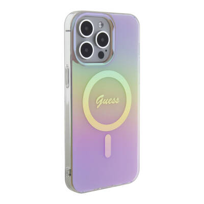 Apple iPhone 15 Pro Case Guess Original Licensed Magsafe Iridescent Cover with Charging Feature and Text Logo - 32