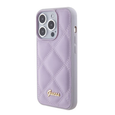 Apple iPhone 15 Pro Case Guess Original Licensed PU Leather Metal Text Logo Quilted Cover - 2