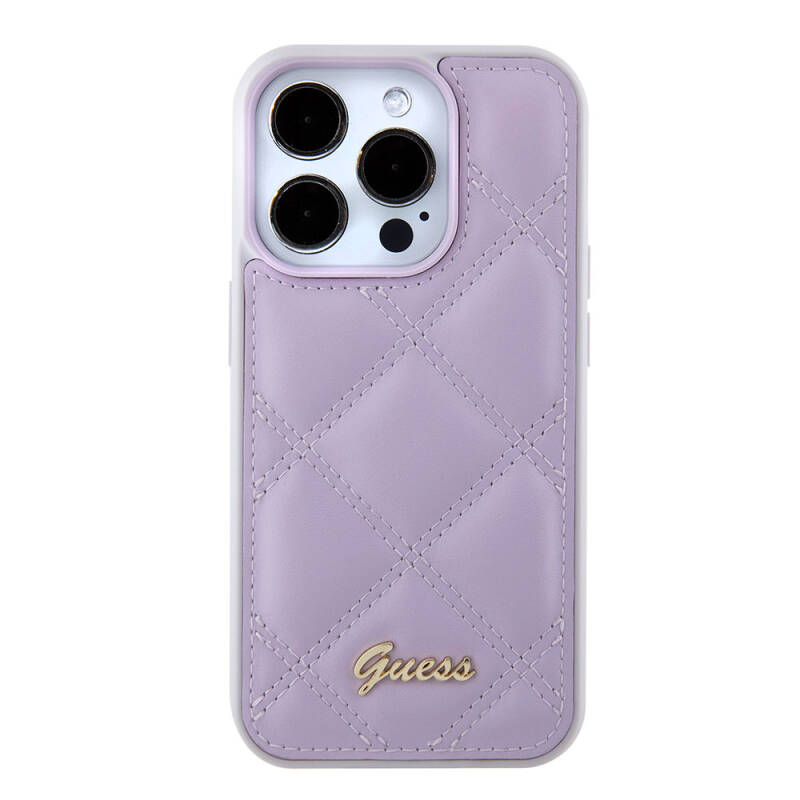 Apple iPhone 15 Pro Case Guess Original Licensed PU Leather Metal Text Logo Quilted Cover - 3